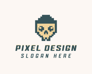 Skull Pixel Tech logo design