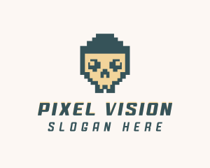 Skull Pixel Tech logo design