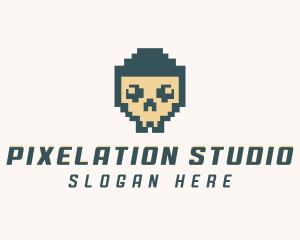 Skull Pixel Tech logo design