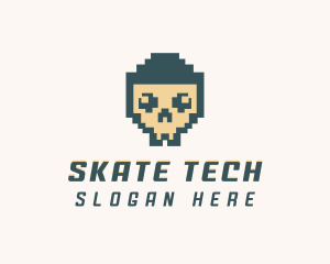 Skull Pixel Tech logo design