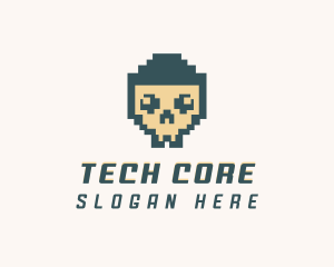 Skull Pixel Tech logo design