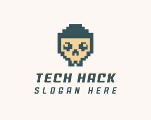 Skull Pixel Tech logo design