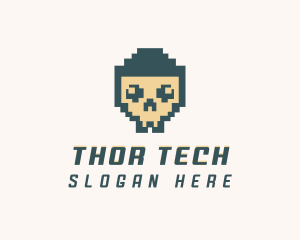 Skull Pixel Tech logo design