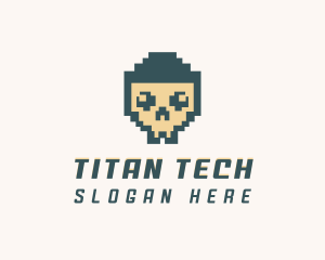 Skull Pixel Tech logo design