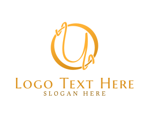 Calligraphic - Gold Ribbon Letter U logo design
