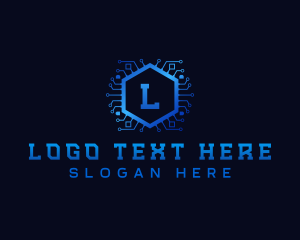 Cyberspace - Hexagon Circuit Network logo design