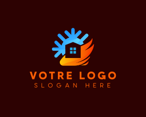 House Flame Snowflake HVAC Logo