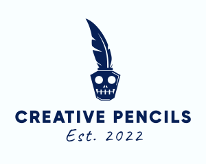 Blue Skull Pencil  logo design