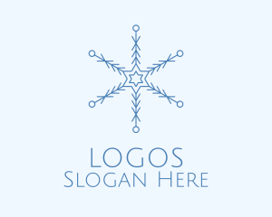 Blue Line Art Snowflake Logo