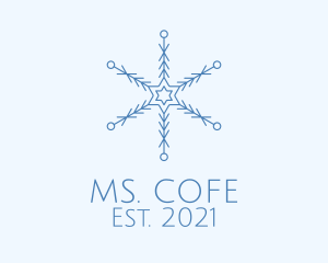 Holiday - Blue Line Art Snowflake logo design