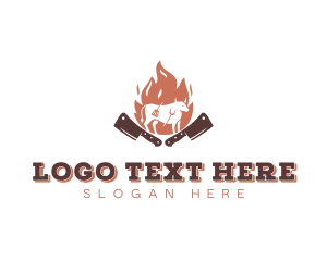 Bbq - BBQ Flame Bull Cleaver logo design