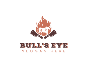 BBQ Flame Bull Cleaver logo design