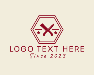 Restaurant - Butcher Knife Hexagon logo design