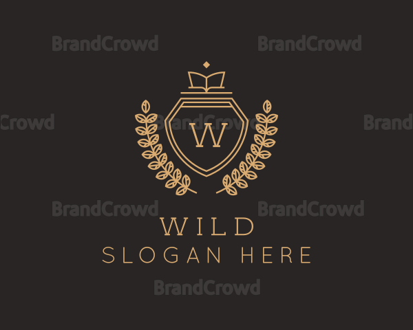 Wreath Book Crown Shield Logo