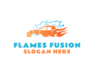 Flaming Car Wash Bubbles logo design