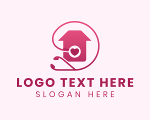 Love - Pink Heart Stethoscope House logo design