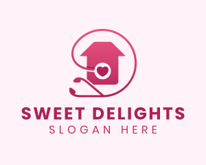 Pink Heart Stethoscope House  logo design