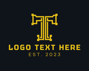 System - Yellow Workshop Letter T logo design