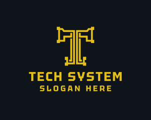 System - Hammer Tool Letter T logo design