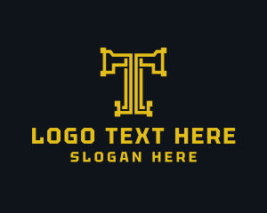 Trenching - Hammer Tool Letter T logo design