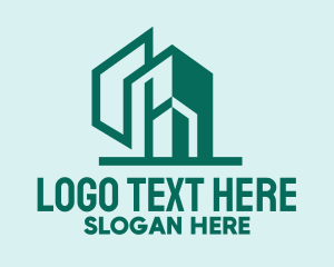 City - Teal Geometric Building logo design