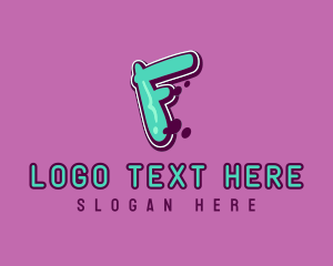 Green And Pink - Modern Graffiti Letter F logo design