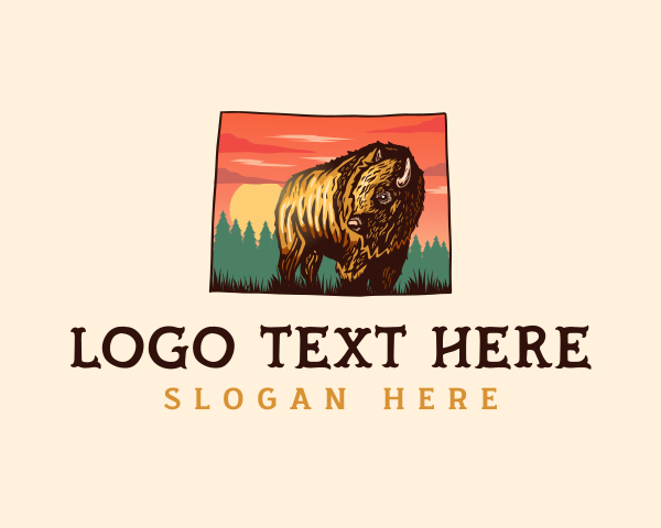 Map - Animal Bison Wyoming logo design