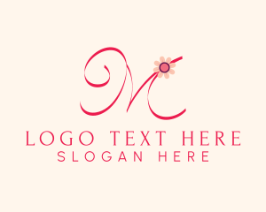 Calligraphic - Pink Flower Letter M logo design