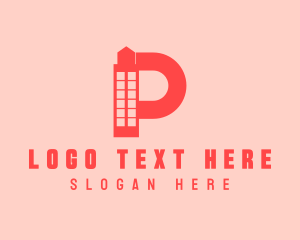 Pink Building - Orange Building Letter P logo design
