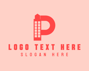 Real Estate Agent - Orange Building Letter P logo design