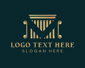 Court House - Golden Legal Pillar Letter M logo design