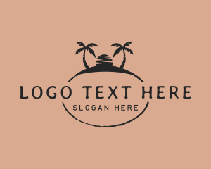 Voyage - Sunset Island Palm Trees logo design