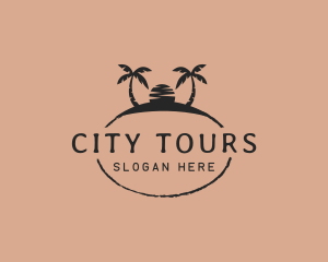 Sightseeing - Sunset Island Palm Trees logo design