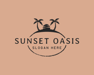 Sunset Island Palm Trees logo design