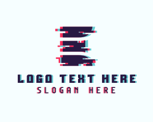 Gamer - Pixel Glitch Letter E logo design