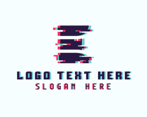 Techno - Pixel Glitch Letter E logo design