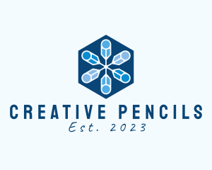 Hexagon Pencil Snowflake  logo design