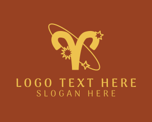Letter V - Gold Aries Zodiac logo design