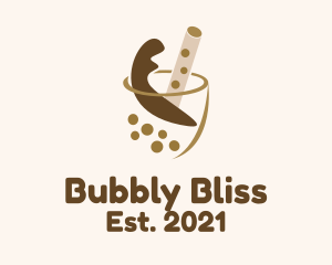 Chocolate Bubble Tea Drink logo design