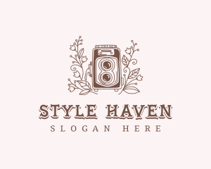 Retro Floral Camera Logo