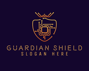 Networking - Golden Circuit Shield logo design