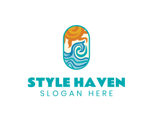 Hostel - Ocean Wave Sun logo design
