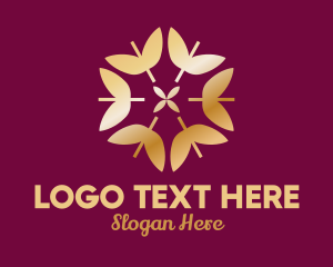Golden Elegant Leaf Floral  logo design