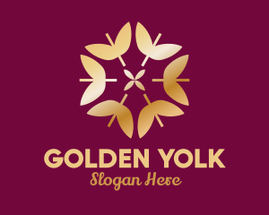 Golden Elegant Leaf Floral  logo design