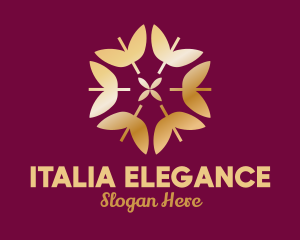 Golden Elegant Leaf Floral  logo design