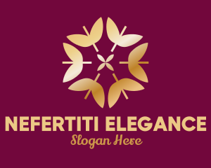 Golden Elegant Leaf Floral  logo design