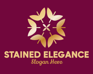 Golden Elegant Leaf Floral  logo design