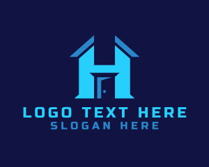 Real Estate - Blue House Letter H logo design