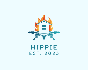 Heating - House Fire Snow logo design