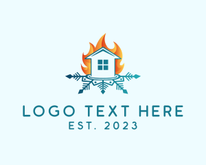 Cooling - House Fire Snow logo design